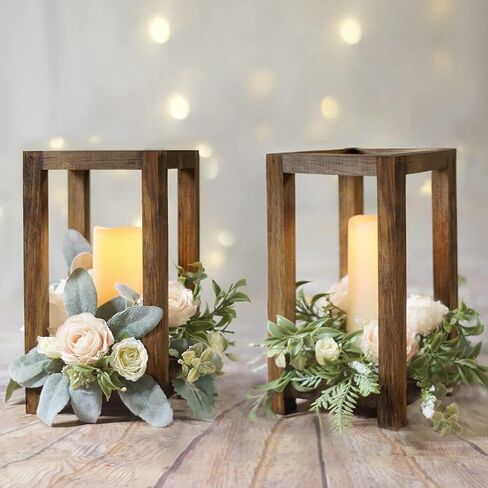 Wedding Lantern Centerpiece,Set of 12 Rustic Wedding Table Decoration Wreaths Rustic Wooden Candle Lantern Decor for Wedding Party Table Valentine Decor in Saudi Arabia