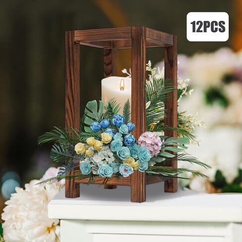 Wedding Lantern Centerpiece,Set of 12 Rustic Wedding Table Decoration Wreaths Rustic Wooden Candle Lantern Decor for Wedding Party Table Valentine Decor in Saudi Arabia