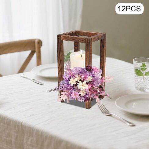 Wedding Lantern Centerpiece,Set of 12 Rustic Wedding Table Decoration Wreaths Rustic Wooden Candle Lantern Decor for Wedding Party Table Valentine Decor in Saudi Arabia