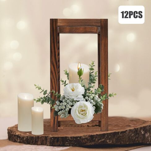 Wedding Lantern Centerpiece,Set of 12 Rustic Wedding Table Decoration Wreaths Rustic Wooden Candle Lantern Decor for Wedding Party Table Valentine Decor in Saudi Arabia