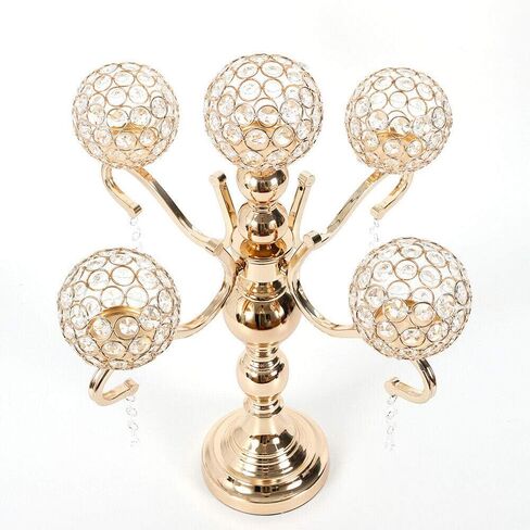 Gold 5-Arm Candle Holder, Elegant Modern Candelabra for Tabletop, Holds 5 Electronic Candles, Wedding Anniversary Centerpiece, Home Dining Decor, Housewarming Gift in Saudi Arabia
