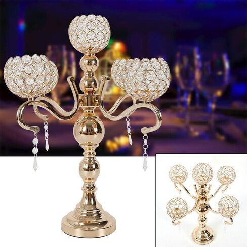 Gold 5-Arm Candle Holder, Elegant Modern Candelabra for Tabletop, Holds 5 Electronic Candles, Wedding Anniversary Centerpiece, Home Dining Decor, Housewarming Gift in Saudi Arabia