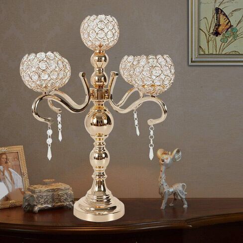 Gold 5-Arm Candle Holder, Elegant Modern Candelabra for Tabletop, Holds 5 Electronic Candles, Wedding Anniversary Centerpiece, Home Dining Decor, Housewarming Gift in Saudi Arabia