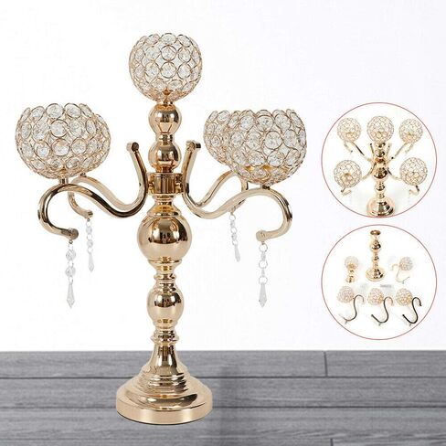 Gold 5-Arm Candle Holder, Elegant Modern Candelabra for Tabletop, Holds 5 Electronic Candles, Wedding Anniversary Centerpiece, Home Dining Decor, Housewarming Gift in Saudi Arabia