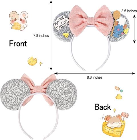 ETLUK Cooking-Inspired Ears Headband for Adult Women Girls, Sequin Bow Headband Cute Costume Hair Accessory for Cosplay, Kitchen-Themed Party, Birthday, Dress-Up Events in Saudi Arabia