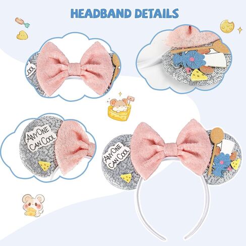 ETLUK Cooking-Inspired Ears Headband for Adult Women Girls, Sequin Bow Headband Cute Costume Hair Accessory for Cosplay, Kitchen-Themed Party, Birthday, Dress-Up Events in Saudi Arabia