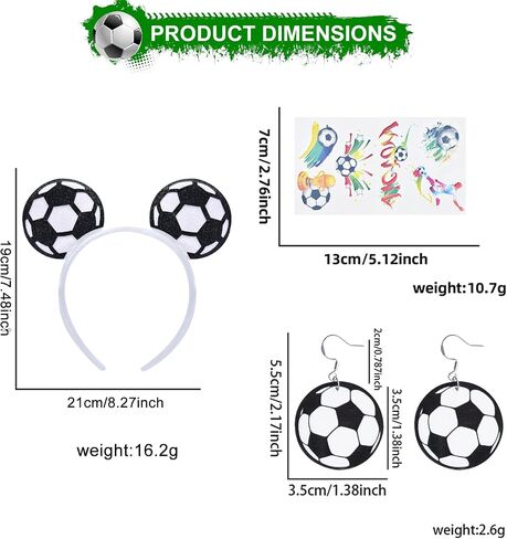 Soccer Headband Party Accessories Set for Adults – Soccer Ball Headband with Matching Earrings and Tattoo Stickers for Sports Party, Birthday, Game Day, and Team Celebrations in Saudi Arabia