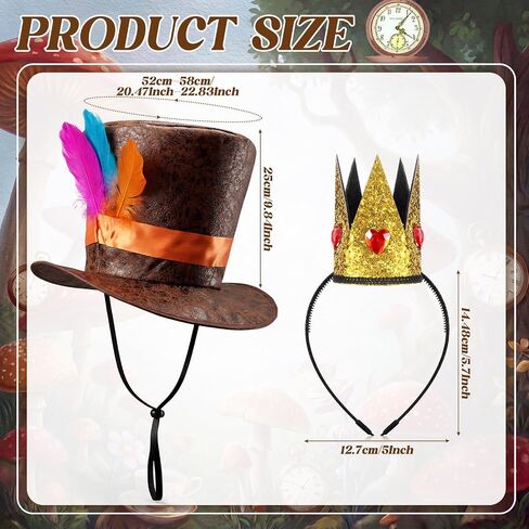 Wonderland Tea Party Brown Top Hat with Feather Heart Crown Headband Queen Accessories for Woman Man Tea Party Hat Cosplay Costume Outfit in Kuwait
