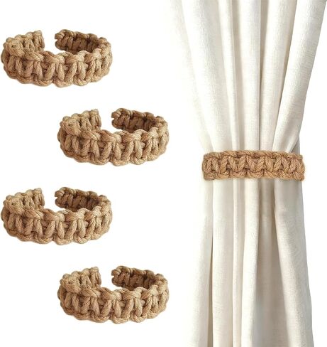 4 Pack Boho Rustic Braided Curtain Tiebacks & Holdbacks Handmade Light Weight Burlap Rope Curtain Ties for Light Weight Drapes,Decorative Curtain Accessories for Home Office Bedroom Outdoor Window in Saudi Arabia