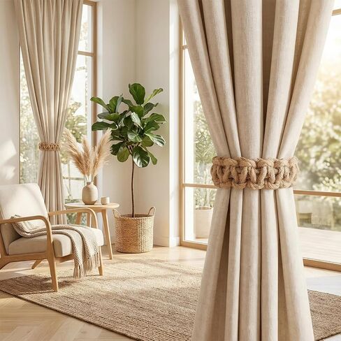 4 Pack Boho Rustic Braided Curtain Tiebacks & Holdbacks Handmade Light Weight Burlap Rope Curtain Ties for Light Weight Drapes,Decorative Curtain Accessories for Home Office Bedroom Outdoor Window in Saudi Arabia