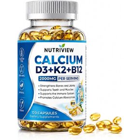 Nutriview Calcio D3 K2 B12 Softgels, 2000mg Suplemento De Calcio with Calcium & Glucosamina, Boost Energy, Support Immune Function, Vegen, 120 Capsules in Saudi Arabia