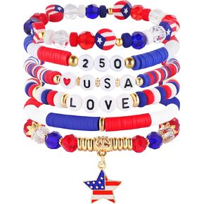 Mysense Patriotic Red White Blue Beaded Bracelets Set,250 Anniversary USA Flag Bracelets,4th of July Accessories for Women Outfits,Stretch Bracelets for Independence Day Memorial Day Veterans Day in Saudi Arabia