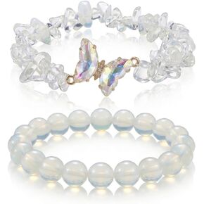 BELLA-Bee Natural Amethyst Healing Stone Bracelet Set for Women, Anxiety Relief Nature Stone Beaded Layered Bracelet with Butterfly Charm, Calming Spiritual Jewelry Gifts in Saudi Arabia