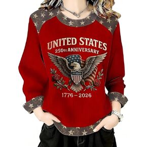 Women's 250 Anniversary USA Shirt America Flag Sweatshirt Casual 250 Years of Liberty Flag Patriotic Shirt in Saudi Arabia