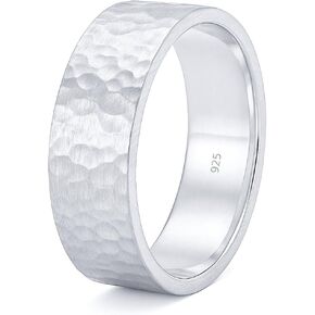 925 Sterling Silver Wedding Ring Hammered Flat Pipe Cut Textured Thick & Durable Handmade Unisex Mens & Women Rustic Engagement Promise Band - US Size 4-13 - Custom Engraving in Kuwait