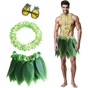 Hawaiian Hula Skirt Green Leaf Skirt with Leis Set Hairclip Outfits for Summer Luau Party, Extra Plus large for Adult (Green) in Saudi Arabia
