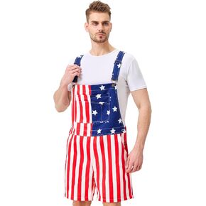American Flag Overalls Shorts for Men, 4th of July Patriotic Denim Romper with Pockets, Independence Day USA Jumpsuit in Saudi Arabia