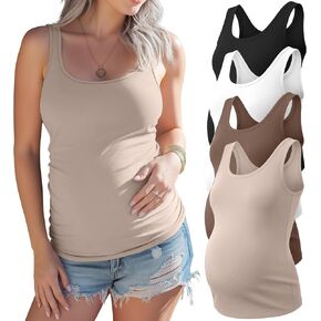 Xaatren 4 Pack Women's Maternity Tank Tops Pregnancy Sleeveless Shirts Camisole Scoop Neck Silm Fit Tops Casual Summer Tees in Kuwait