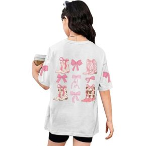 Cute Bow Graphic Shirts for Girls Preppy Coquette Cowgirl Tees Western Boots Print Short Sleeve T Shirt Summer Tops in Saudi Arabia