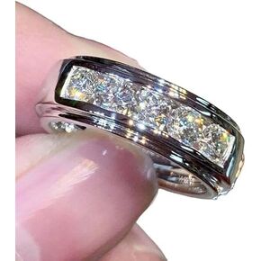 Pretty Jewels Men's Wedding Band Ring, 2 Ct Round Cut Lab Created Diamond, 14k White Gold Finish, Channel Set, 925 Sterling Silver in Kuwait