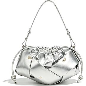Gold Drawstring Bag for Women Evening Bucket Purse Woven Pu Leather Hobo Handbag Cloud Clutch Purse in Saudi Arabia