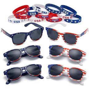 4th of July Party Favors Set – 18 PCS Patriotic Sunglasses & Silicone Wristbands, USA Independence Day Accessories, Summer Party Supplies, Red White Blue Decorations in Saudi Arabia