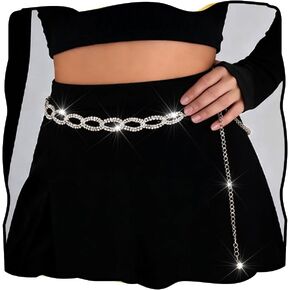 Sliver Rhinestone Waist Chains for Women Oval Crystal Belt Jewelry Chain for Dress Gift in Kuwait
