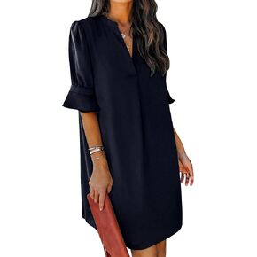 KISSMODA Summer Dresses for Women 2026 V Neck Ruffle Short Sleeve Casual Boho Shift Dress in Kuwait