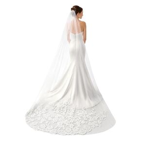 Cathedral Wedding Veil,9.8 Ft (118 in) Long Bridal Lace Veil for Women Wedding,Mantilla Tulle Veil with 3 Tier Lace Edge and Metal Comb,Lace Wedding Bridal Veil for Bride Hair Accessoies in Kuwait