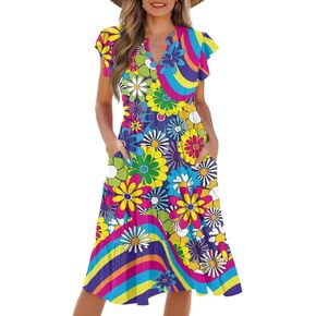 Youngerbaby Women Summer Dresses Midi Dress Flutter Sleeve Tiered Beach Dresses in Saudi Arabia
