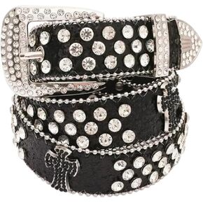 Western Rhinestone Leather Belt for Men Women, Y2k Goth Punk Emo Belt with Cross Pattern, Cowgirl Y2k Accessories in Saudi Arabia