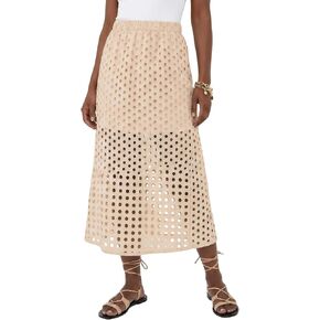 Summer Casual Long Skirt for Women Cotton Eyelet Maxi Skirts Boho Beach Skirt High Waist Hollow Out Skirt with Underneath in Saudi Arabia