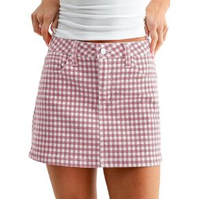 Dqbeng Womens Gingham Mini Skirt Low Rise A Line Plaid Skirt Casual Summer Y2K Going Out Short Skirts with Pockets in Kuwait