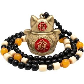 Imperial Maneki Neko Fortune Bracelet - Rotating Brass Lucky Cat Amulet for Wealth & Success - Obsidian & Agate Beaded Blessing Jewelry - Professional Feng Shui Spinner Gift - Ages 14+ in Saudi Arabia