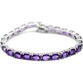 7x5mm Oval Cut Purple Natural Amethyst February Birthstone 16.40 ct. Gemstone 925 Sterling Silver Unisex Tennis Bracelet in Saudi Arabia