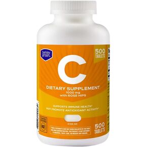 berkley jensen 1000mg Vitamin C Supplement with Rose Hips, Extra Strength Daily Immune Defense Support for Men & Women, Sugar and Gluten Free, Ascorbic Acid, Easy to Swallow, Made in USA, 500 Tablets in Saudi Arabia