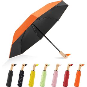 Cute Duck Umbrella, Windproof Compact Travel Umbrella, Sturdy & Collapsible, Original Wooden Handle, Portable for Rain & Sun, Suit for Women & College Students in Saudi Arabia
