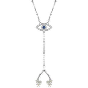 Evil Eye Wishbone Y Necklace Lucky Protection Necklace Religious Faith Evil Eye Wishbone Jewelry Gifts for Women in Saudi Arabia