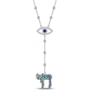 Evil Eye Necklace Created Abalone Chai Necklace Evil Eye Religion Protection Jewelry Gifts for Women in Saudi Arabia
