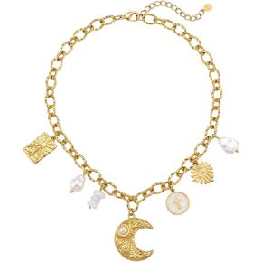 Gold Moon Necklace & Tree of Life Pendant for Women, Stainless Steel Jewelry with Mirror Polishing and PVD Coating, Adjustable Chain for Meditation, Yoga and Thoughtful Gifts in Saudi Arabia