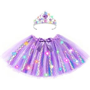 Girls Tutu Skirt Light Up Ballet Skirt, LED Glow Tutu Dress 3 Layered Sparkle Tulle Skirt with Princess Crown in Saudi Arabia