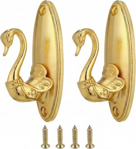 2Pcs Vintage Curtain Tiebacks Swan Style Brass Holdbacks Gold Drapery Hooks for Wall Decor Elegant Curtain Holders with Rod Design for Curtains Classic Swan Holder Hardware in Kuwait