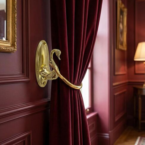 2Pcs Vintage Curtain Tiebacks Swan Style Brass Holdbacks Gold Drapery Hooks for Wall Decor Elegant Curtain Holders with Rod Design for Curtains Classic Swan Holder Hardware in Kuwait