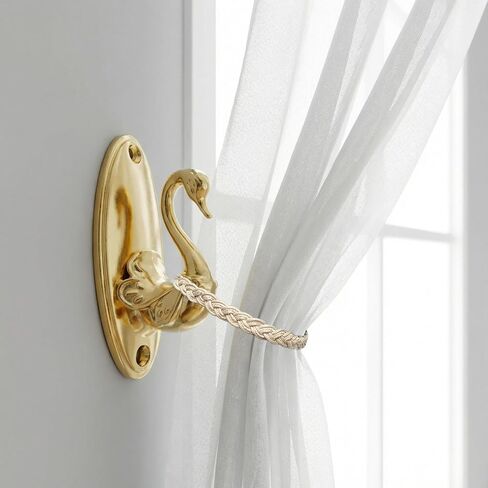 2Pcs Vintage Curtain Tiebacks Swan Style Brass Holdbacks Gold Drapery Hooks for Wall Decor Elegant Curtain Holders with Rod Design for Curtains Classic Swan Holder Hardware in Kuwait
