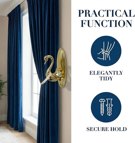 2Pcs Vintage Curtain Tiebacks Swan Style Brass Holdbacks Gold Drapery Hooks for Wall Decor Elegant Curtain Holders with Rod Design for Curtains Classic Swan Holder Hardware in Kuwait