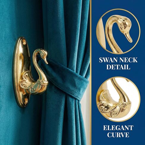 2Pcs Vintage Curtain Tiebacks Swan Style Brass Holdbacks Gold Drapery Hooks for Wall Decor Elegant Curtain Holders with Rod Design for Curtains Classic Swan Holder Hardware in Kuwait