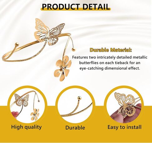 2 Pcs Gold Curtain Tiebacks, Butterfly Flower Drapery Holdbacks, Decorative Modern Window Curtain Clips for Farmhouse & Cottagecore Bedroom, Living Room, and Hotel Decorations in Saudi Arabia