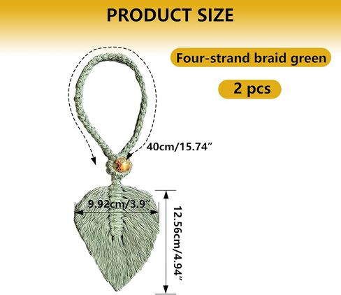 2 Pack Boho Curtain Tiebacks, Handmade Cotton Rope Curtain Holdbacks with Natural Wooden Beads, Adjustable No Drill Drapery Ties for Farmhouse Living Room Bedroom Decor (Green) in Saudi Arabia
