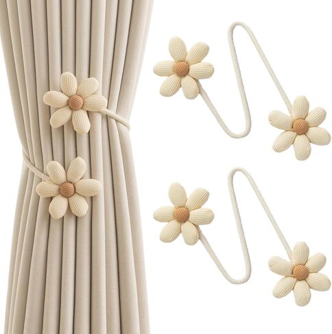 Bendable Curtain Tiebacks, Rope Tie Backs Curtains with Floral Design, 2Pack Elegant DIY Curtain Holdbacks, Decorative Window Holder for Bedroom Decor, Sunflower in Saudi Arabia