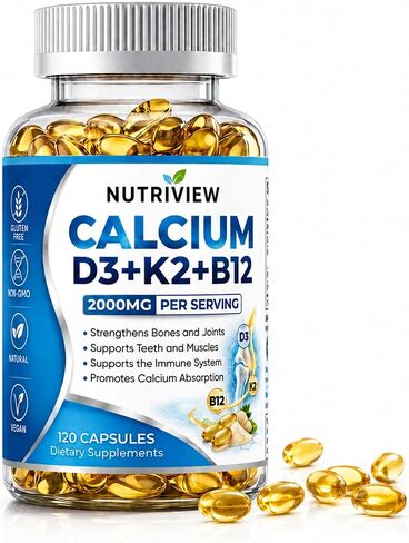 Nutriview Calcio D3 K2 B12 Softgels, 2000mg Suplemento De Calcio with Calcium & Glucosamina, Boost Energy, Support Immune Function, Vegen, 120 Capsules in Saudi Arabia